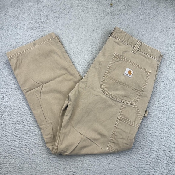 Carhartt Carpenter Pants Mens 38x30 Beige B324 DKH Relaxed Fit Canvas Workwear - Picture 1 of 16